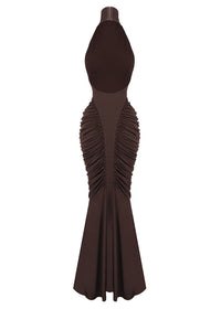 Ooyu Halter Draped Backless Maxi Dress In Brown