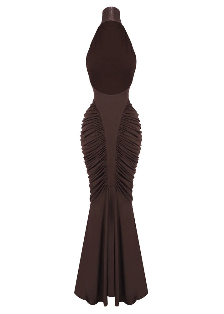Ooyu Halter Draped Backless Maxi Dress In Brown