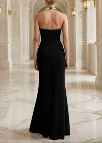 Ronica Halter Crystal Mermaid Maxi Dress In Black