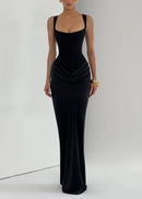 Feyza Corset Draped Maxi Dress In Black