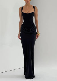 Feyza Corset Draped Maxi Dress In Black