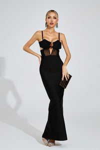 Phelia Mesh Insert Maxi Dress In Black