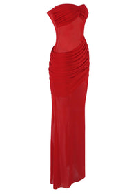 Gryen Strapless Draped Detail Maxi Dress In Red