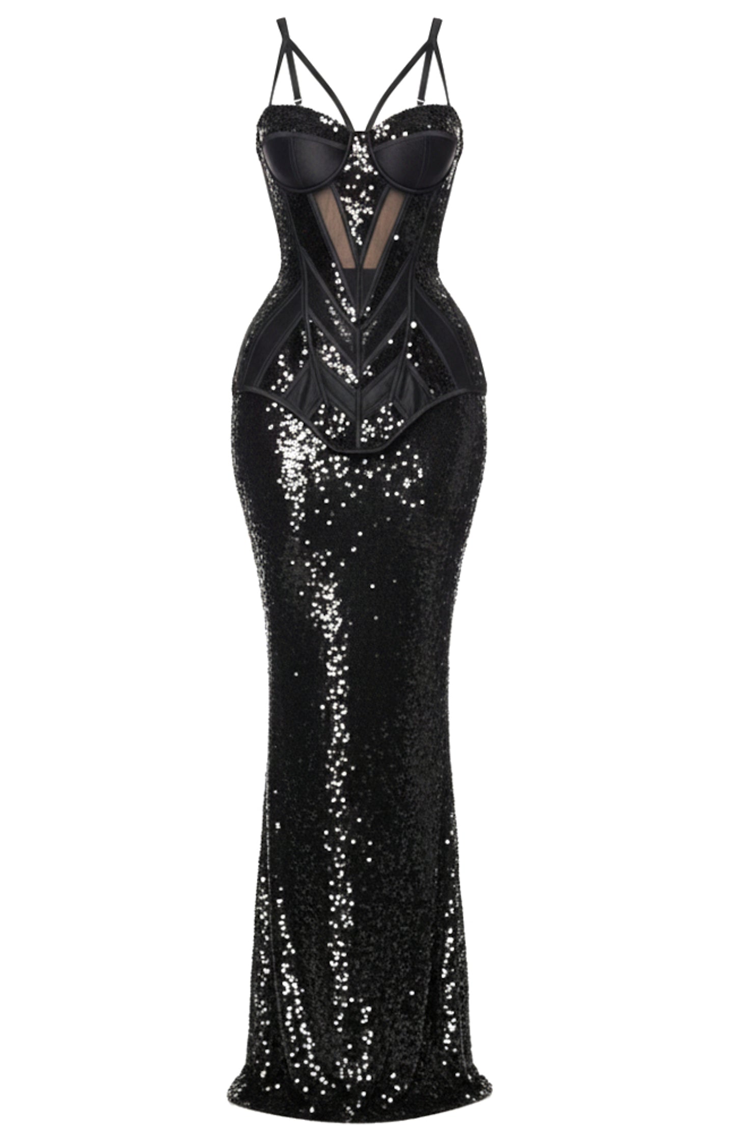 Limon Floral Sequin Bustier Maxi Dress In Black