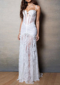 Jexara Lace Ruched Corset Maxi Dress In White