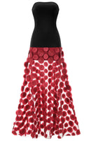 Benicio Strapless A Line Maxi Dress In Black Burgundy