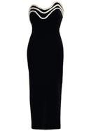 Garvie Strapless Crystal Trim Detail Midi Dress In Black