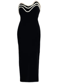 Garvie Strapless Crystal Trim Detail Midi Dress In Black