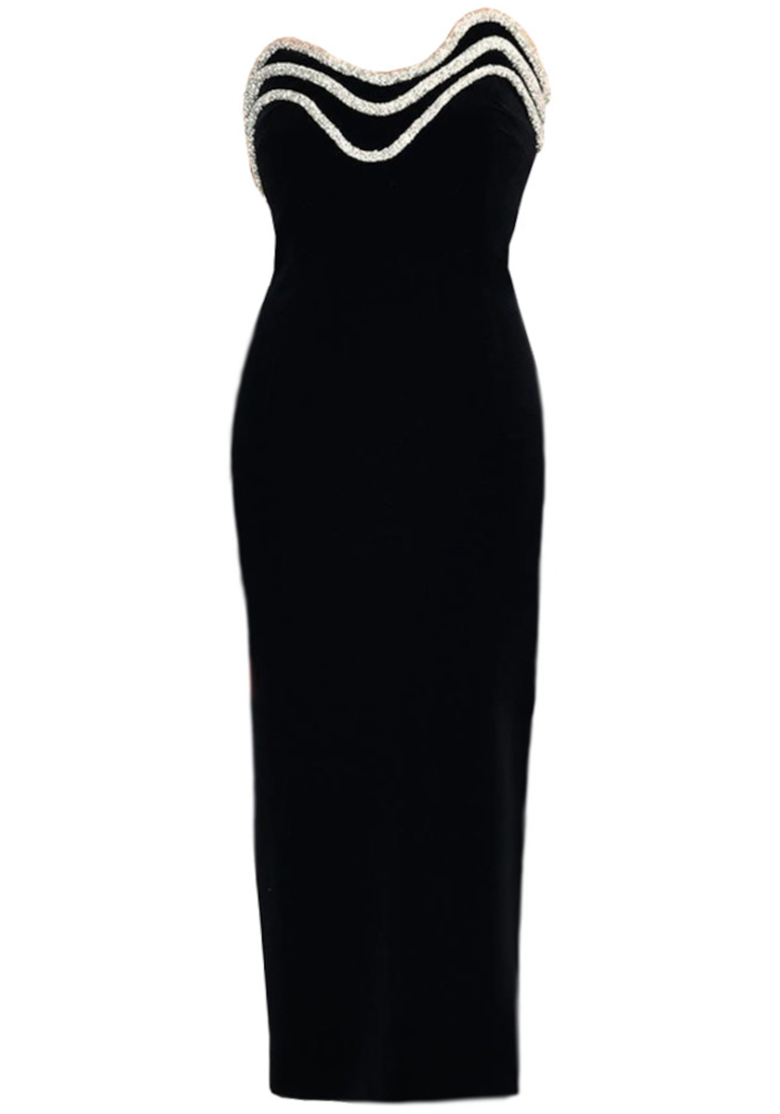 Garvie Strapless Crystal Trim Detail Midi Dress In Black