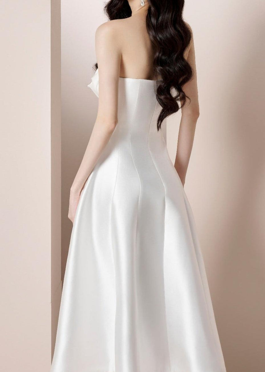 Valphyx Flower Satin Strapless Midi Dress In White