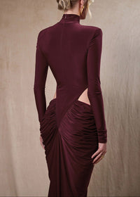 Gneissa Long Sleeve Cutout Draped Maxi Dress In Wine Red