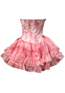 Hexor Strapless Floral Bow Ruffle Three Piece Dress In Pink