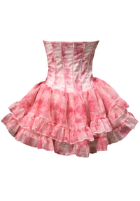 Hexor Strapless Floral Bow Ruffle Three Piece Dress In Pink