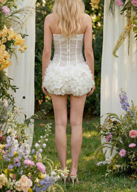 Oryxel Strapless Petal Mesh Bustier Mini Dress White