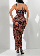 Festim Spaghetti Leopard Lace Maxi Dress In Brown