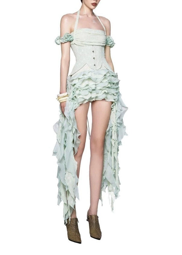 Chisato Halterneck Ruffled Draped Dress