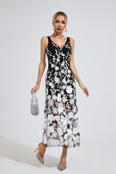 Plythar Ture Black Mesh Print Floral Dress