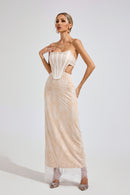 Eldritar Lace Off-Shoulder Maxi Dress In Apricot