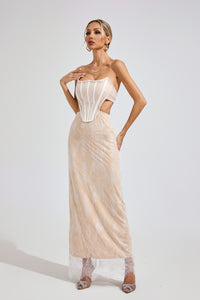 Eldritar Lace Off-Shoulder Maxi Dress In Apricot