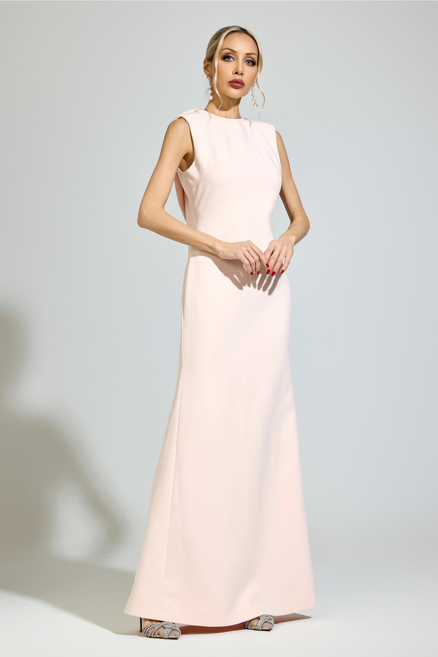 Ovelune Pink Backless Formal Dress