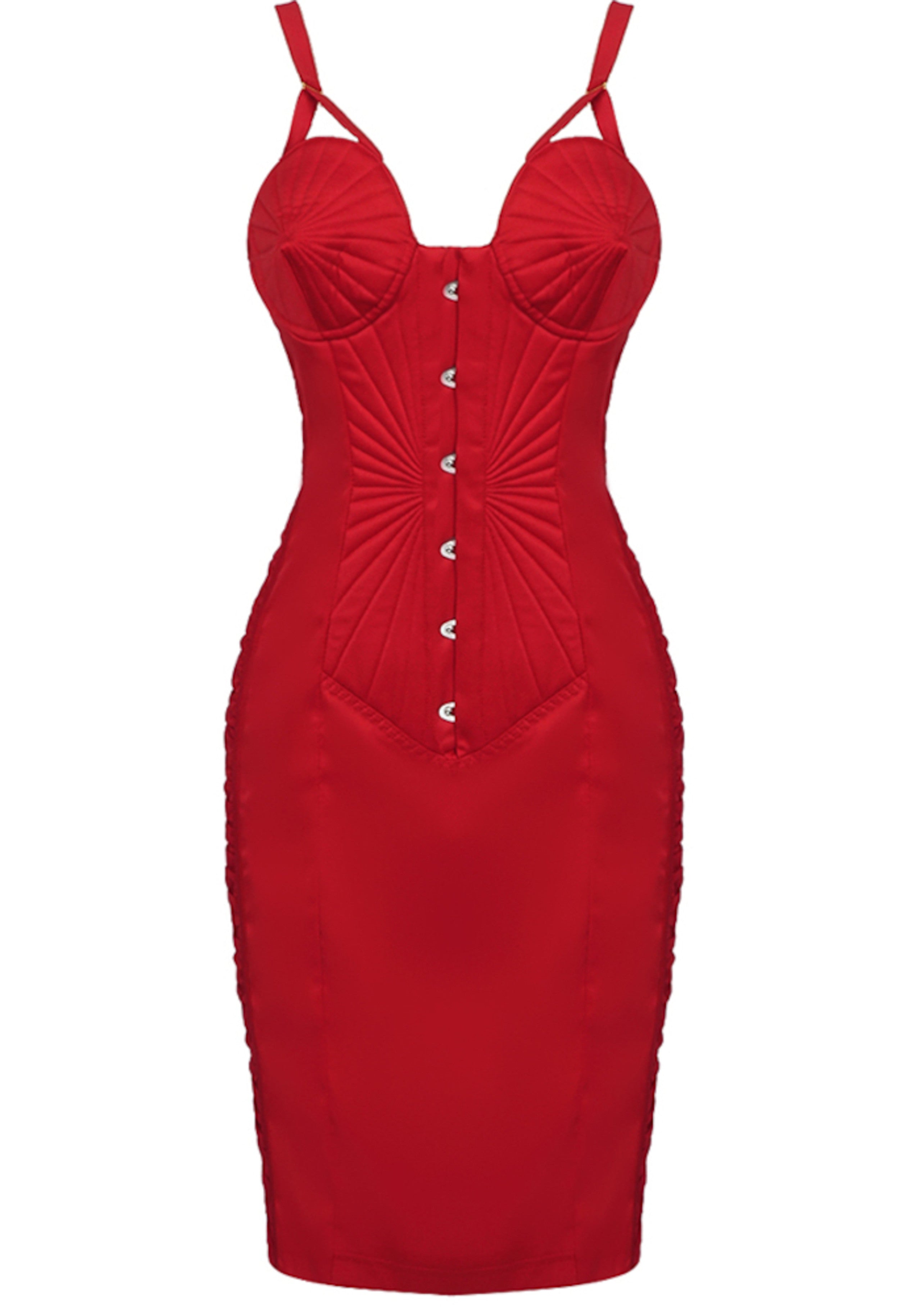 Gwyxal Conical Bustier Midi Dress In Red