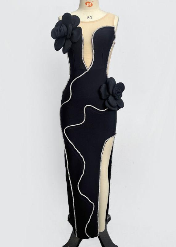 Rudimar Sleeveless Flower Bandage Midi Dress In Black