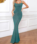 Hexara Draped Sparkly Maxi Dress In Green