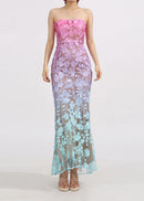 Jryxan Strapless Gradient Floral Maxi Dress