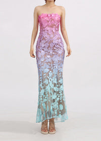 Jryxan Strapless Gradient Floral Maxi Dress