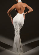 Ooyu Halter Draped Backless Maxi Dress In White