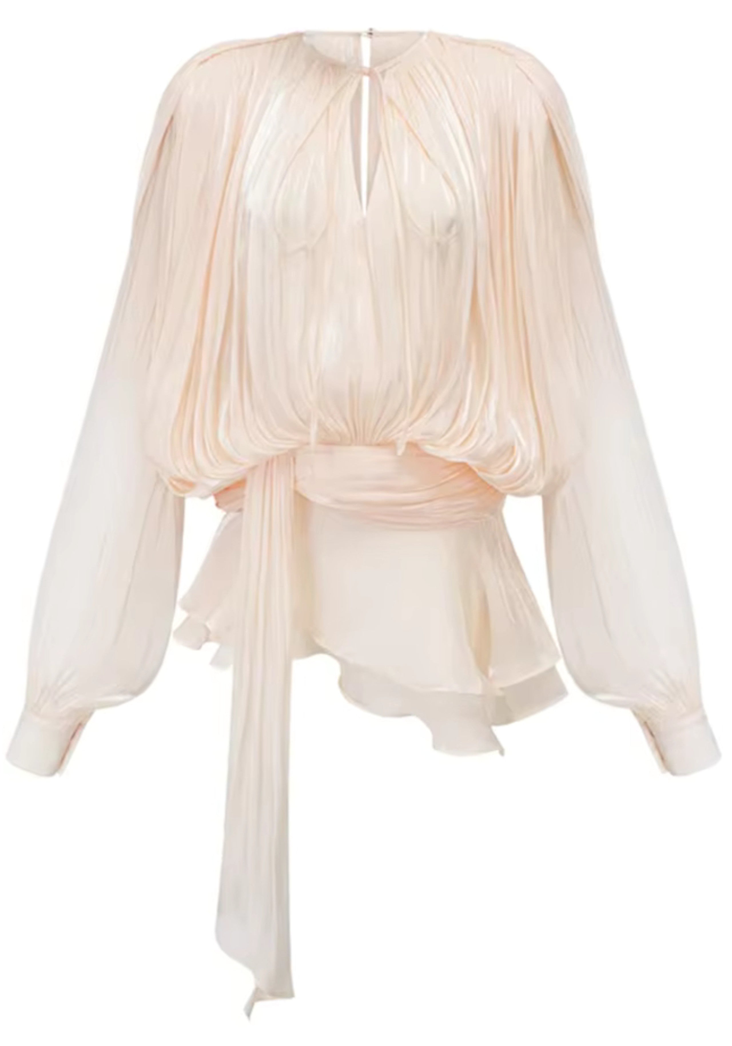 Liorahelle Long Sleeve Draped Ruffle Two Piece Dress In Ivory
