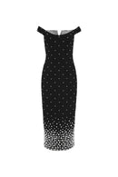 Nketiah Pearl Polka Dots Embellished Midi Dress In Black