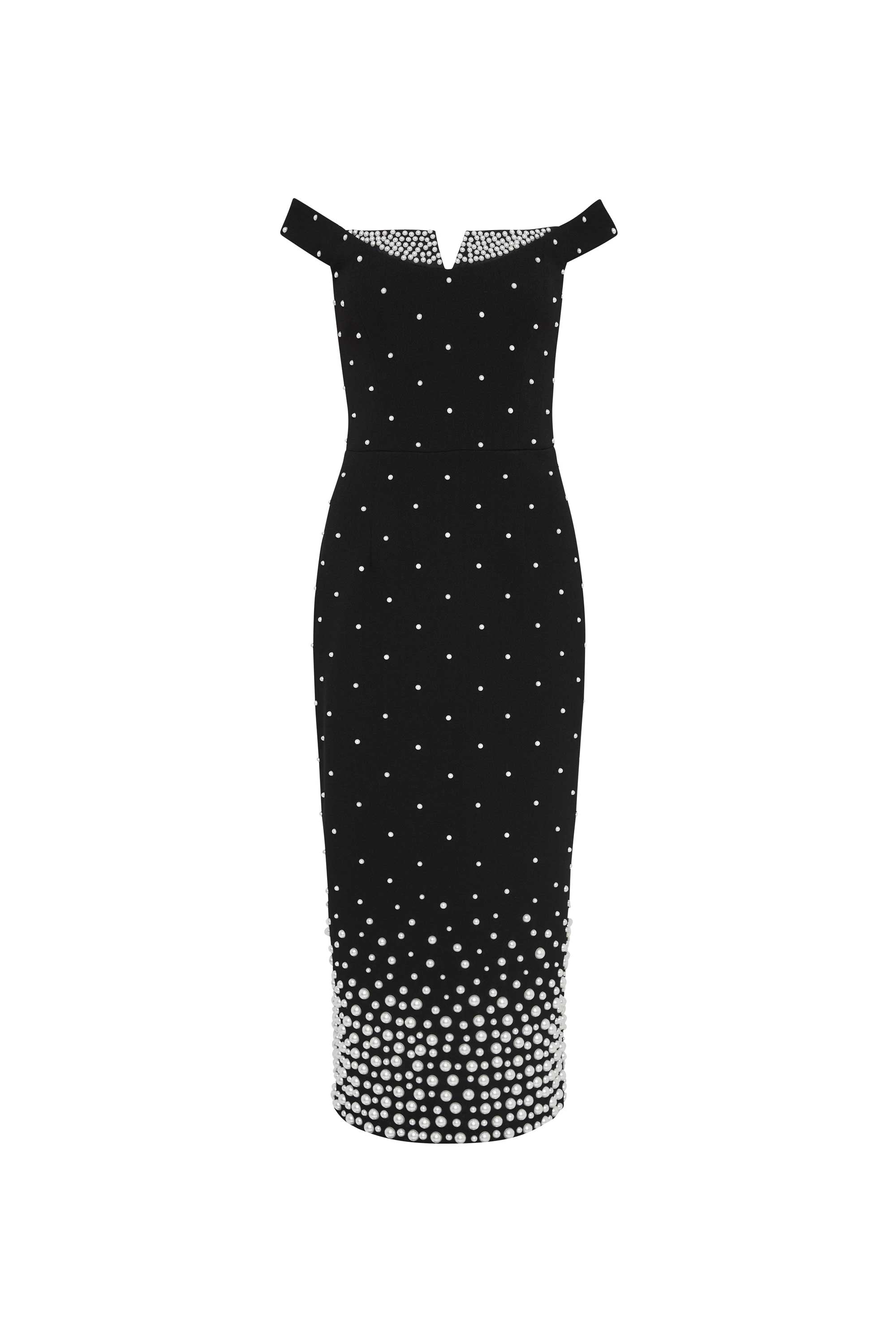 Nketiah Pearl Polka Dots Embellished Midi Dress In Black