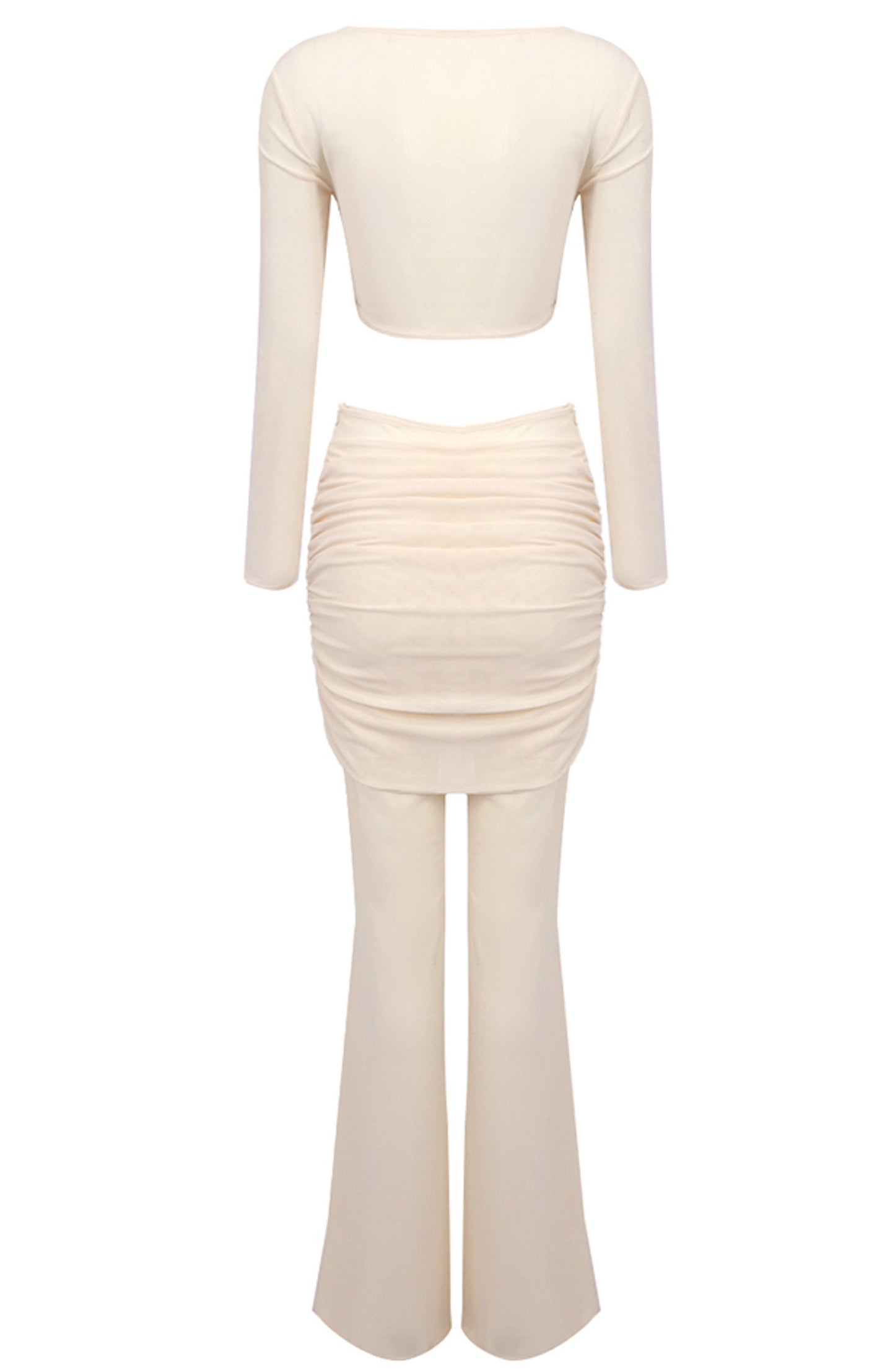 Monroe Long Sleeve Draped Two Piece Jumpsuit In Nude