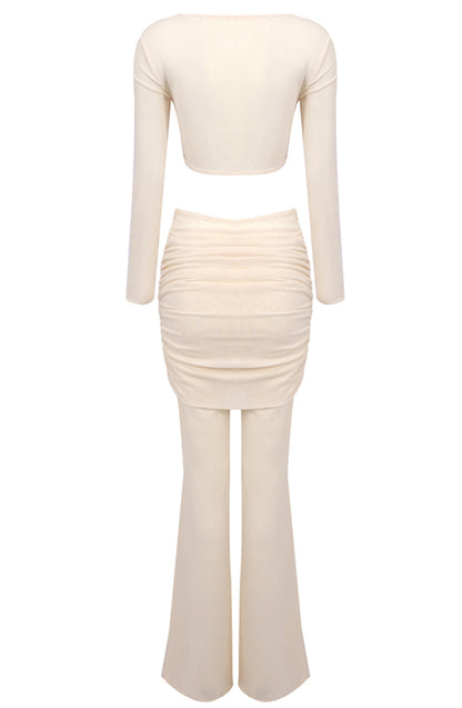 Monroe Long Sleeve Draped Two Piece Jumpsuit In Nude