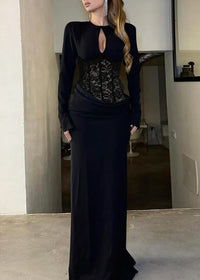 Farohildis Long Sleeve Lace Cutout Maxi Dress