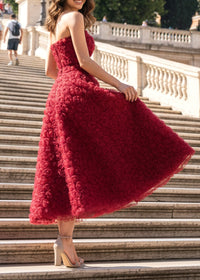 Ionocraft Strapless Floral A Line Midi Dress In Red