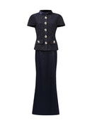 Matana Short Sleeve Two Piece Maxi Dress In Navy Blue