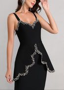 Cynosure Crystal Trim Peplum Maxi Dress In Black