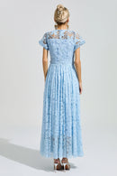 Praevik Blue Lace Floral Maxi Dress