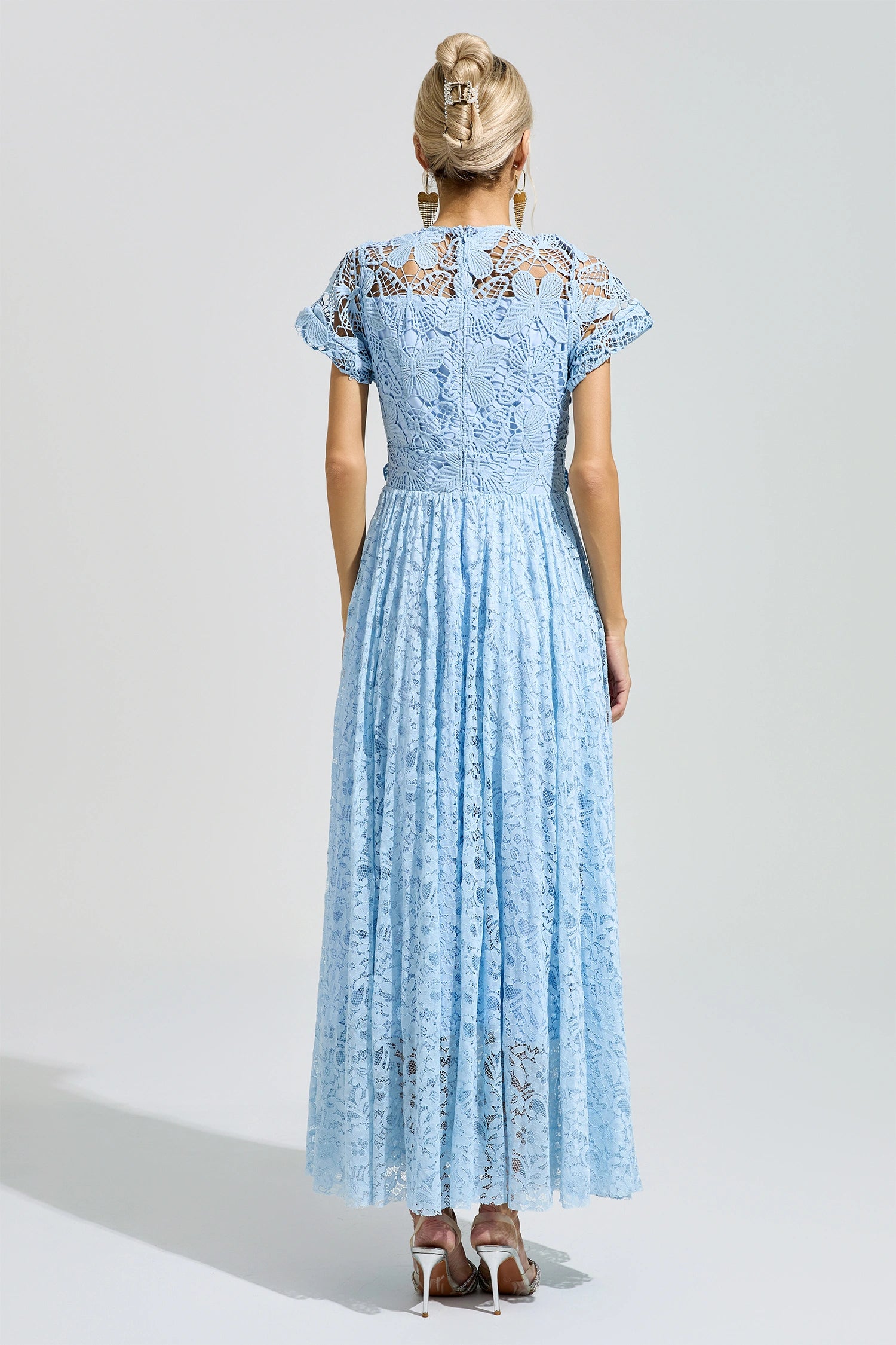 Praevik Blue Lace Floral Maxi Dress