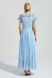 Praevik Blue Lace Floral Maxi Dress