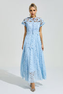 Praevik Blue Lace Floral Maxi Dress