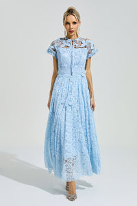 Praevik Blue Lace Floral Maxi Dress