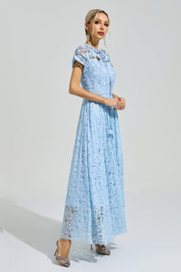 Praevik Blue Lace Floral Maxi Dress