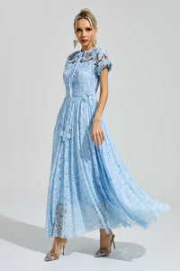 Praevik Blue Lace Floral Maxi Dress