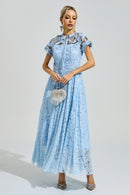 Praevik Blue Lace Floral Maxi Dress