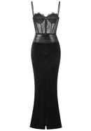 Mariela Lace Corset Maxi Velvet Dress In Black