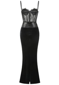 Mariela Lace Corset Maxi Velvet Dress In Black