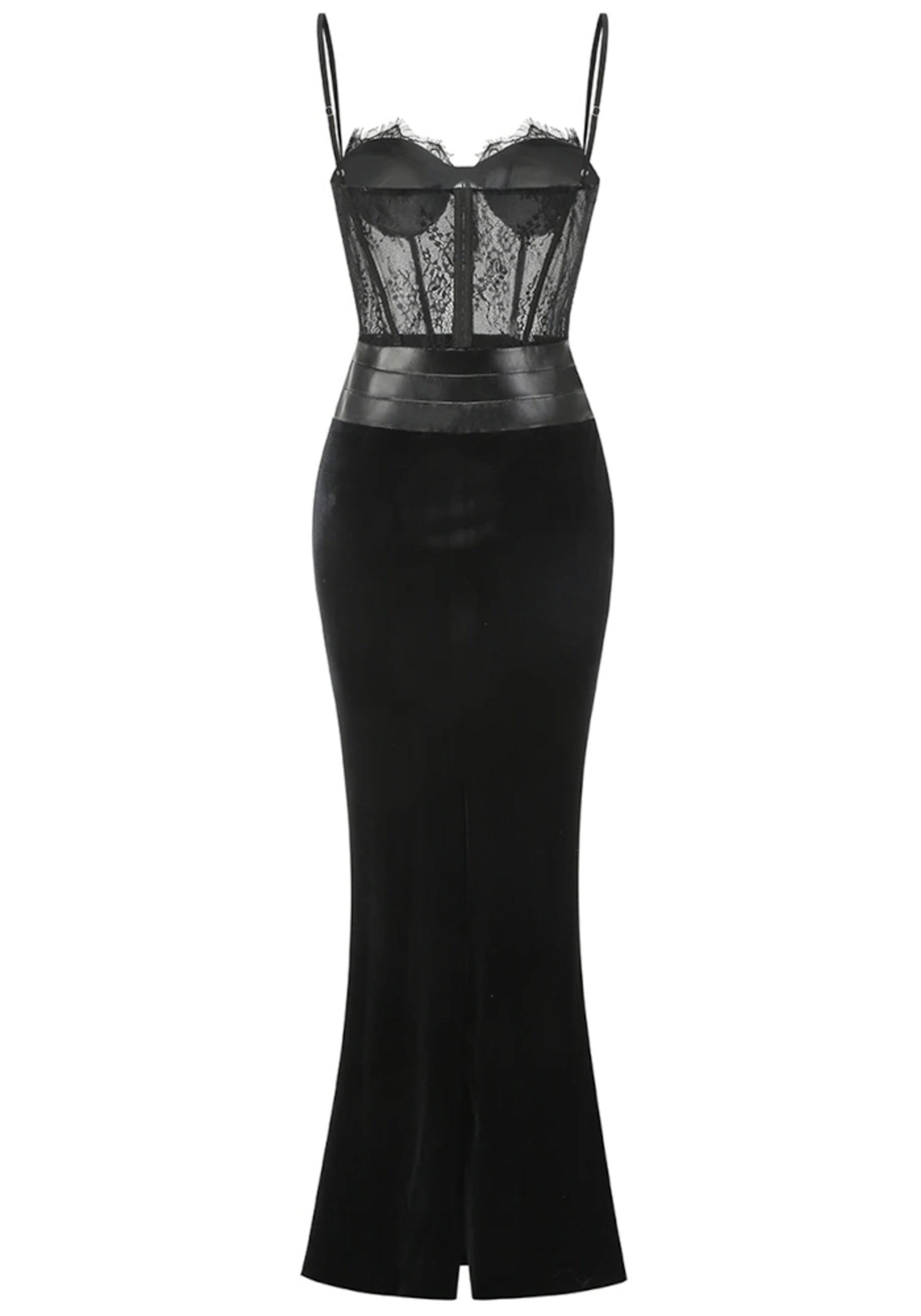 Mariela Lace Corset Maxi Velvet Dress In Black